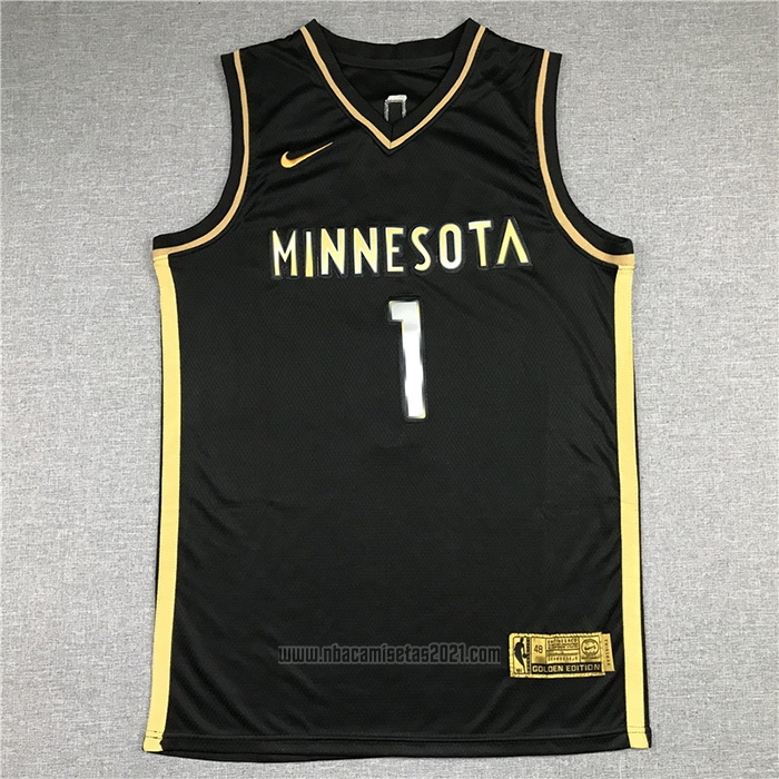 Camiseta Golden Edition Minnesota Timberwolves Anthony Edwards #1 2020-21 Negro